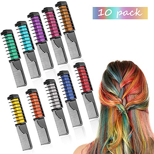 Peines de Tiza de Colores para el Pelo 10 colores temporales de cabello Tinte no tóxico Color de Tiza para niñas y niños Pelo teñido, Fiesta, Navidad y Cosplay