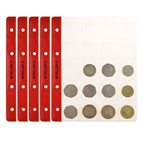 PELLER'S Hojas con 20 compartimentos para monedas: 35mm X 40mm. Para álbum tipo M. Paqute de 10. Para monedas de hasta 31mm de diámetro.