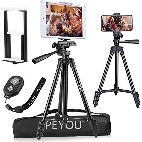 PEMOTech Trípode para Móvil y Tablet (50''/128 cm), 2 en 1 Soporte para teléfonos y Tablet, Trípode Ligero de Cámara con Remote Bluetooth, Bolsa, Compatible con iPhone, iPad Pro 9.7'', iPad PEMOTech Trípode para Móvil y Tablet (50''/128 cm), 2 en 1 Soporte para teléfonos y Tablet, Trípode Ligero de Cámara con Remote Bluetooth, Bolsa, Compatible con iPhone, iPad Pro 9.7'', iPad