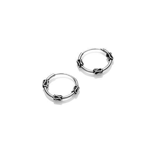 Pendientes Aros Bali de Plata de Ley 925 - Pendientes Aros Tribales de Plata Pequeños - Varios Modelos de 14 a 35 mm. (14,1 mm)