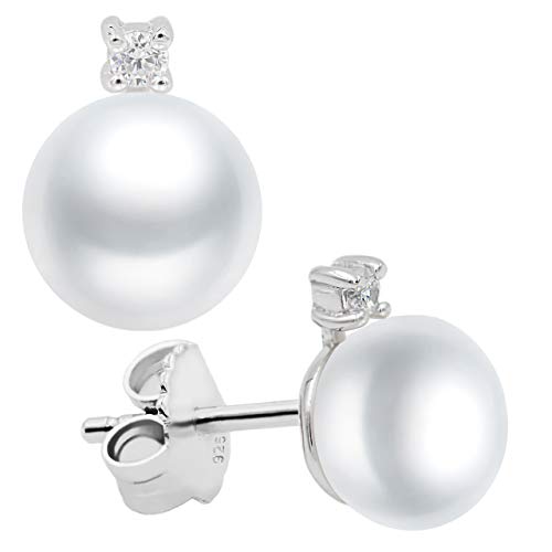 Pendientes de Mujer de Perlas Cultivadas de Agua Dulce de 8-9 mm con circonita Secret & You - Plata de Ley de 925 milésimas Diseño Tú y Yo Pendientes de Mujer de Perlas Cultivadas de Agua Dulce de 8-9 mm con circonita Secret & You - Plata de Ley de 925 milésimas Diseño Tú y Yo