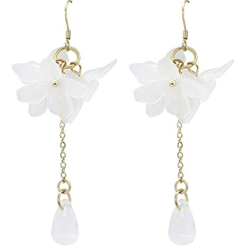 Pendientes Pendiente de aguja de plata 925 de la serie Flower God. Pendientes colgantes de pétalos blancos mate Accesorios de mujer 6.6 * 6.6c