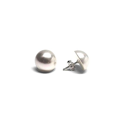 Pendientes Plata Ley 925M Mujer 12mm. Media Perla Sintética Cierre Presión Pendientes Plata Ley 925M Mujer 12mm. Media Perla Sintética Cierre Presión
