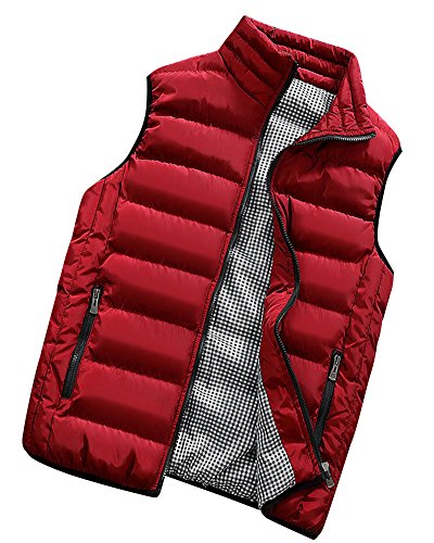 PengGeng Hombre Invierno Calor Chalecos Sin Mangas De Plumas Chaquetas Acolchado Cazadoras Rojo 3XL