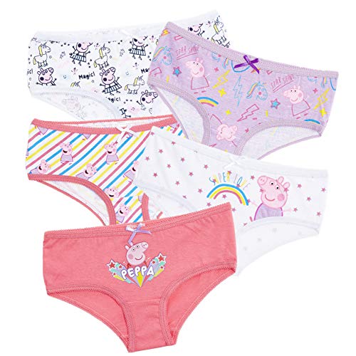 Peppa Pig Braguitas para Niñas Pack de 5 Bragas de Algodón Suave, Varios Diseños Unicornio Magico Arcoiris, Ropa Interior Niña Bebe Tallas 18 Meses- 6 Años, Regalos Niñas (3/4 Años)