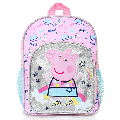 Peppa Pig Mochilas Escolares Juveniles | Mochila De Unicornios para Niñas con Purpurina Plateada Y Arco Iris | Bolso Escolar Niño Y Niña | Bolso De Viaje para Niños Pequeño para La Guardería