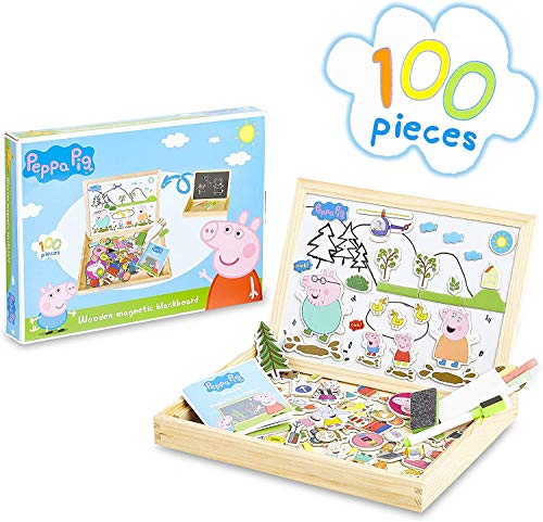 Peppa Pig Pizarra Infantil, Pizarra Magnetica Infantil y Puzzle Niños, Incluye Imanes Rotuladores y Tizas de Colores para Pizarra, Juguetes Regalos para Ninos y Ninas 3+