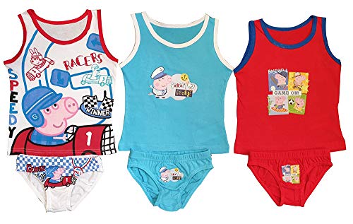 Peppa Wutz Peppa Pig, Georg Wutz 6 Piezas Conjunto de Ropa Interior para niños, Que consiste en Camisas y Calzoncillos/Calzoncillos Rojo Azul y Blanco, con Motivos de Georg en Varios Deportes (122)