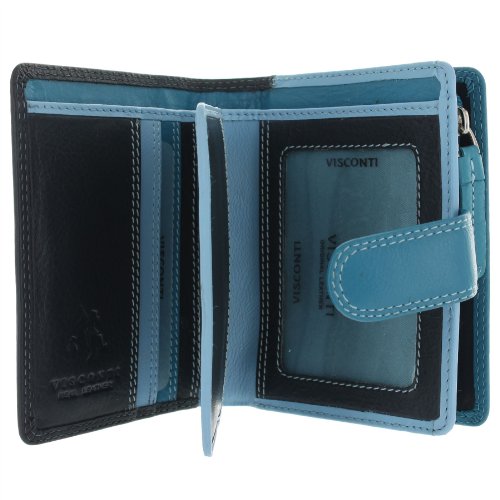 Pequeña cartera de la marca Visconti, para mujer, hecho de piel, con 9 ranuras para tarjetas, varios tonos de azul, referencia RB40 Pequeña cartera de la marca Visconti, para mujer, hecho de piel, con 9 ranuras para tarjetas, varios tonos de azul, referencia RB40