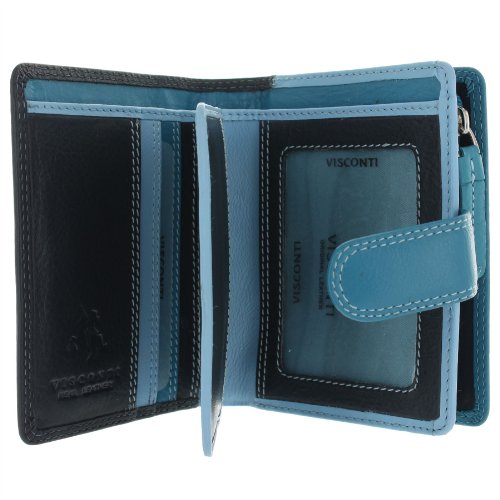 Pequeña cartera de la marca Visconti, para mujer, hecho de piel, con 9 ranuras para tarjetas, varios tonos de azul, referencia RB40