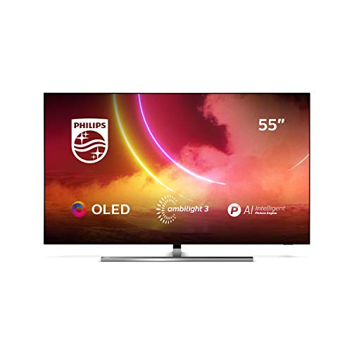Philips 55OLED855/12 - Televisor Smart TV OLED 4K UHD, 55 pulgadas, Android TV, Ambilight 3 lados, HDR10+, P5 Perfect Picture Engine con IA, Dolby Vision/Atmos, Compatible con Alexa, color gris
