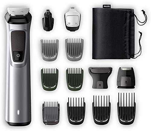 Philips Barbero MG7720/15 Recortador de barba y pelo, óptima precisión, 14 en 1 tecnología Dualcut, autonomía de 120 minutos, batería, Negro/Plata