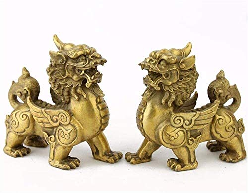 Pi Yao Bestia PIXIU Feng Shui de Coleccion Brass Regalos Animales del par Estatua Estatuilla Oficina Ornamento artesanales Adornos 124