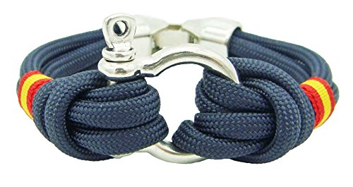 Pi2010 - Pulsera náutica Grillete y Bandera de España/Marino/Unisex / 19cm de Largo/recomendamos medirse la muñeca para calcular Talla/Hecha a Mano en España