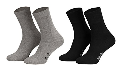 Piarini - 8 pares de calcetines unisex - Sin elástico - Caña cómoda - Gris y negro - 43-46