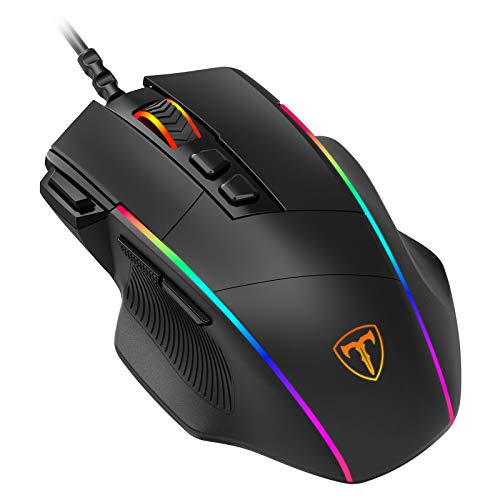 PICTEK Ratón Gaming, Ratón RGB Ergonómico de 8000 dpi (5 Niveles), 8 Botones Programables, 7 Modos de Iluminación RGB Personalizable, Ratones USB para PC, Laptop, MacBook