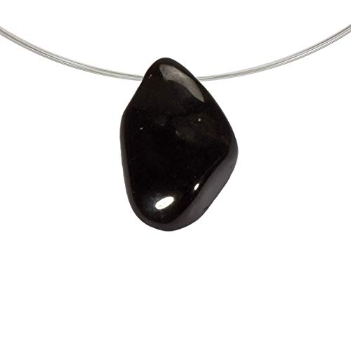 Piedra preciosa turmalina (cuerpo), color negro, ovalada, perforada, aprox. 2,5 cm x 2 cm, con correa de piel, procedencia de Brasil, fácil desenrollación