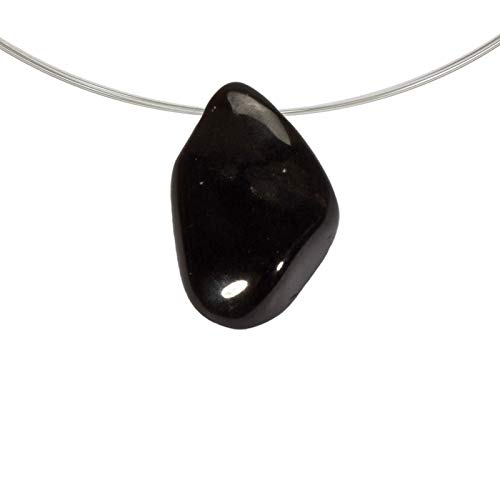 Piedra preciosa turmalina (cuerpo), color negro, ovalada, perforada, aprox. 2,5 cm x 2 cm, con correa de piel, procedencia de Brasil, fácil desenrollación Piedra preciosa turmalina (cuerpo), color negro, ovalada, perforada, aprox. 2,5 cm x 2 cm, con correa de piel, procedencia de Brasil, fácil desenrollación