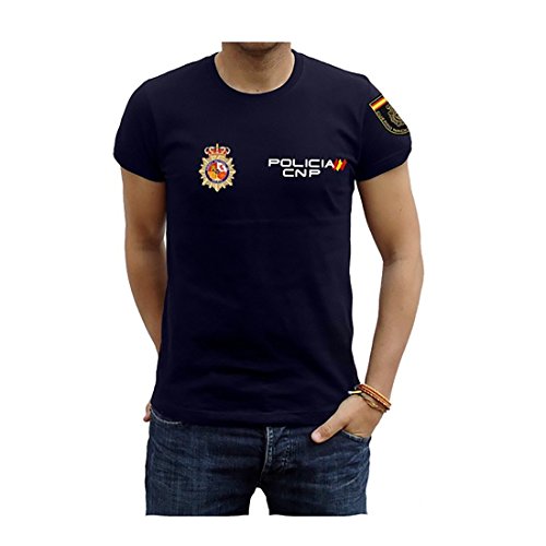 Piel Cabrera Camiseta de policia Nacional (L, Azul Marino)