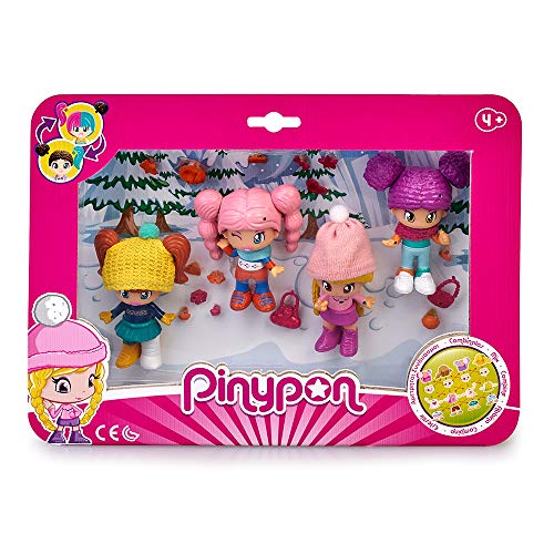 Pinypon- Pack 4 Figuras Nieve, muñeca esquí, Juguete (Famosa 700015771)