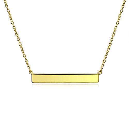 Placa De Nombre Personalizado Lateralmente Diagonal Barra Plana Para Mujer Colgante Collar Chapado En Oro 14K