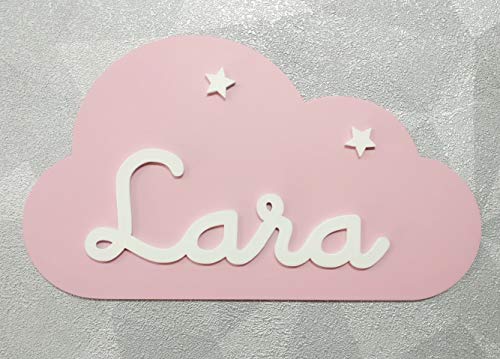 Placa decorativa infantil de madera en forma de nube personalizada con el nombre para niño y niña, regalos originales y únicos, decoraciones de pared o puerta