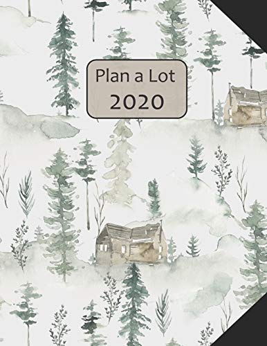Plan a Lot  2020: Wilde Pines Watercolor Cover, 4 Months at a glance, Months on 2 pages, monthly Project planner, Weekly with tracking habits, to-do ... followed by 60+ grid pages; 8x11" sized