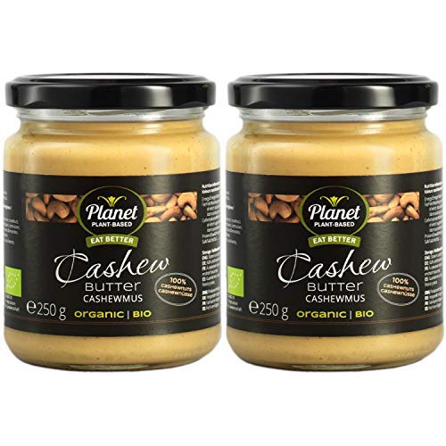 Planet Plant-Based Mantequilla de anacardo, orgánica, vegana, sin gluten. 2 frascos (2x250g), consiste en 100% de anacardos orgánicos ligeramente tostados - Consistencia tierna y cremosa