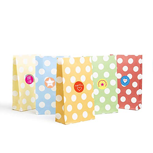 Plantvibes® 24 Bolsas de regalo coloridas y decorativas punteadas, Embalaje de regalo papel