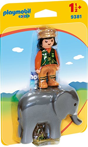 PLAYMOBIL- 1.2.3 Cuidadora con Elefante Juguete, Multicolor (geobra Brandstätter 9381)