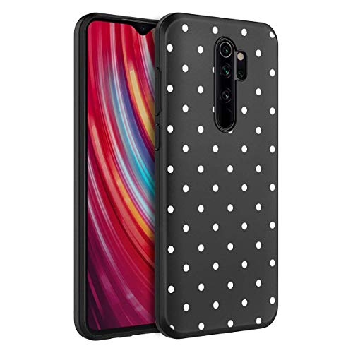 Pnakqil Funda Xiaomi Redmi Note 8 Pro Negra Silicona con Dibujos Diseño Ultrafina y Ligero Suave Carcasa [Antigolpes] TPU Goma Protectora Piel Caso Cover para Xiaomi Redmi Note8 Pro, Puntos Blancos