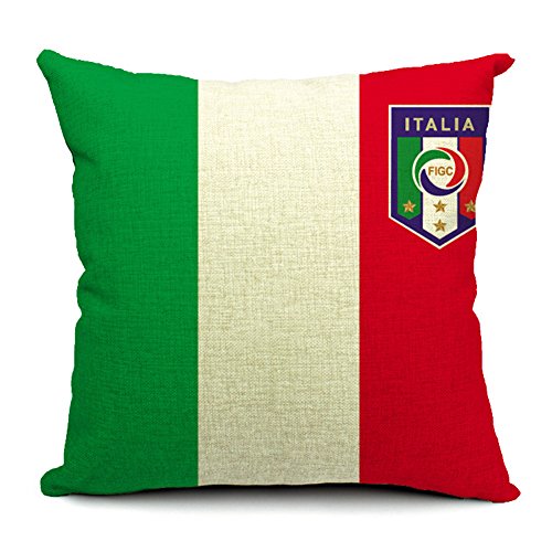 Poens Dream Funda de Coj’n, Italy World Cup Flags Printed Cotton Linen Decorative Pillow Cushion Cover, 17.7 x 17.7inches