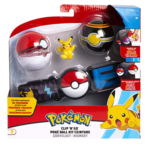 Pokemon Clip 'n' Go CINTURÓN Porta Bolas con Figura Pikachu Saludando y 2 Pokeball Originales Oficiales