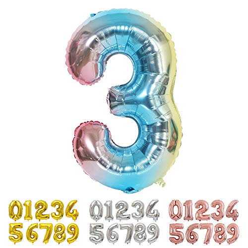 Ponmoo Foil Globo Número 3 Azul, Gigante Numeros 0 1 2 3 4 5 6 7 8 9 10-19 20-29 30 40 50 60 70 80 90 100, Grande Globos para La Boda Aniversario, Globo de Cumpleaños Fiesta Decoración Ponmoo Foil Globo Número 3 Azul, Gigante Numeros 0 1 2 3 4 5 6 7 8 9 10-19 20-29 30 40 50 60 70 80 90 100, Grande Globos para La Boda Aniversario, Globo de Cumpleaños Fiesta Decoración