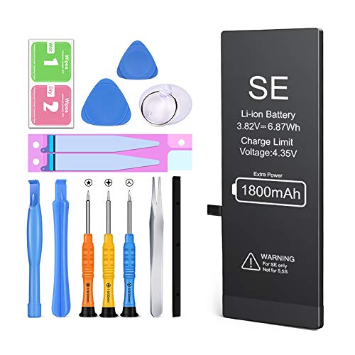 Ponoser Batería de Alta Capacidad Compatible para iPhone SE Li-Ion 1800mAh con Juegos de Herramientas de Reparación,Instrucciones y Cinta Adhesivo de Doble,La producción de 2020 Ponoser Batería de Alta Capacidad Compatible para iPhone SE Li-Ion 1800mAh con Juegos de Herramientas de Reparación,Instrucciones y Cinta Adhesivo de Doble,La producción de 2020