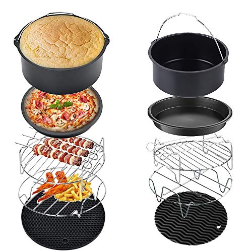 PopHMN Accesorios para freidoras de Aire, 5PCS 18CM Pizza Dish Cake Barrel Air Fryer Rack con Almohadilla Aislante Adecuado para Air Fryer Accesorios