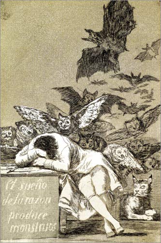 Póster 20 x 30 cm: El sueño de la razón Produce Monstruos (The Sleep of Reason Gives Birth to Monsters) de Francisco José de Goya - impresión artística, Nuevo póster artístico