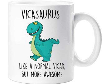 PotteLove Personalized Funny Coffee Mug Tea Cups,Vicar Mug Dinosaur Vicasaurus Like A Normal Vicar, But More Awesome 11 Oz
