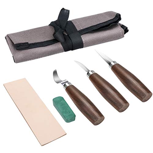Powcan Cuchillo de Gancho de Talla de Madera para tallar cucharas Tazones Kuksa y Tazas, Herramientas de Tallado de Cuchara para diestrus Viene con un Compuesto de Pulido de Cuero y una Bolsa de Tela Powcan Cuchillo de Gancho de Talla de Madera para tallar cucharas Tazones Kuksa y Tazas, Herramientas de Tallado de Cuchara para diestrus Viene con un Compuesto de Pulido de Cuero y una Bolsa de Tela