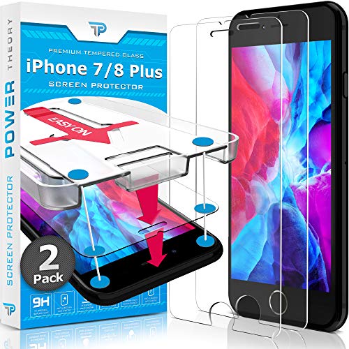 Power Theory Protector Pantalla Cristal Templado iPhone 7/8 Plus - (2 Unidades) Vidrio Ultrafino (0.33mm), Ultraresistente (9H Dureza) con Kit de Instalación sin Burbujas