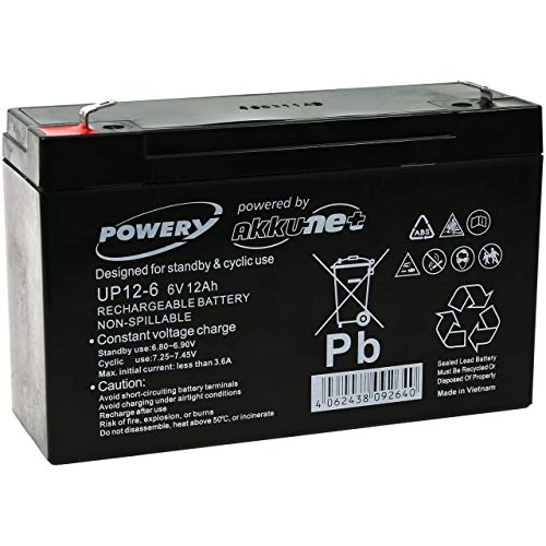 Powery Bateria de GEL para Vehículos para niños Coche Infantil Quad 6V 12Ah (Reemplaza también 10Ah) Powery Bateria de GEL para Vehículos para niños Coche Infantil Quad 6V 12Ah (Reemplaza también 10Ah)