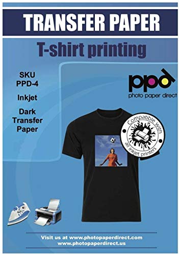 PPD A4 x 10 Hojas de Papel de Transferencia Térmica Para Camisetas, Mascarillas y Tejidos Oscuros - Para Impresora de Inyección de Tinta Inkjet - PPD-4-10