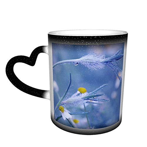 Prado negro Flores de manzanilla Goteo Gota de agua Rocío Taza que cambia de color en el cielo Taza de cerámica Taza de café Regalo de