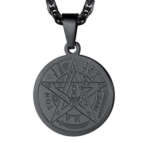 PROSTEEL Potente pentáculo Pentagram Collares, Sello de Salomón Colgante Placa Redonda de Sello de Salomón Estrella de David Colgante Talismán con Cadena Fina para Hombre Mujer