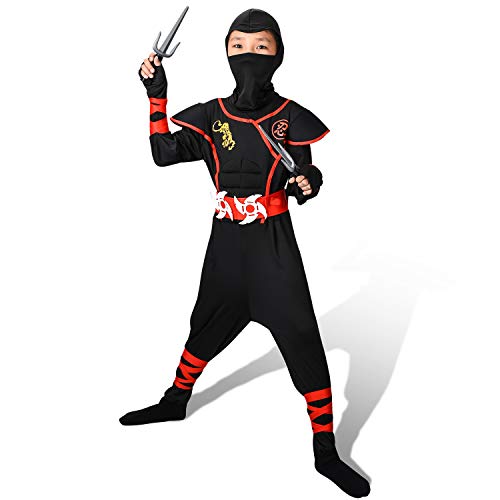 Proumhang Disfraz de Cosplay Halloween Ninja Samurai Ninja Niño Ninja Negro-M(110-120cm)