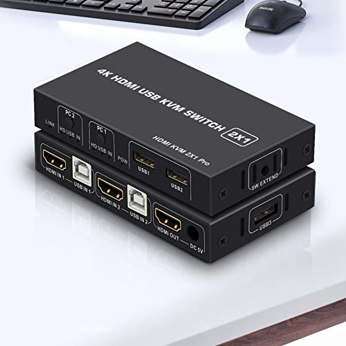 Pruébelo Gratis Durante 30 días Conmutador KVM HDMI Ippinkan Conmutador KVM USB de 2 Puertos, Teclado y ratón Que comparten 4K @ 30Hz admite Divisor de expansión USB simultáneo