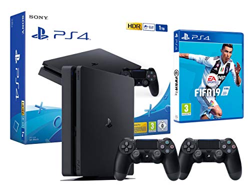 PS4 Slim 1Tb Negra Playstation 4 Consola + 2 Mandos Dualshock 4 + FIFA 19 PS4 Slim 1Tb Negra Playstation 4 Consola + 2 Mandos Dualshock 4 + FIFA 19
