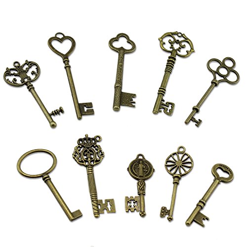 PsmGoods® Vintage Skeleton Claves Antiguos del Encanto DIY Candado Viejo Estilo Look Bronce 10Pack PsmGoods® Vintage Skeleton Claves Antiguos del Encanto DIY Candado Viejo Estilo Look Bronce 10Pack