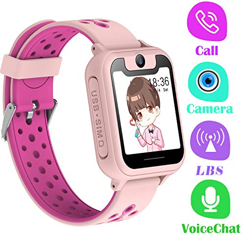 PTHTECHUS Telefono Reloj Inteligente LBS Niños - Smartwatch con Localizador LBS Juegos Despertador Camara Linterna per Niño y Niña de 3-12 Años (LBS, Rosa)