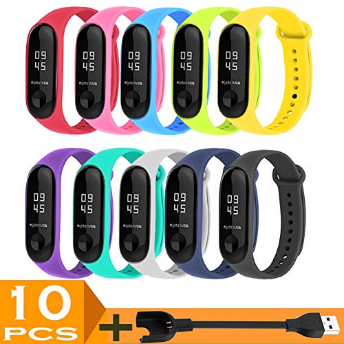 Pulsera para Xiaomi Mi Band 3, BRone Coloridos Impermeable Reemplazo Correas Reloj Silicona Correa para Xiaomi Mi Band 3 Pulsera Silicona Banda para XIAOMI Mi Smart Band 3 (+1 USB CHARGER)